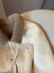 Suede Velvet Lamb Jacket Women Autumn Winter Thick Warm Turndown Collar Coat Y2K Loose Streetwear All Match Long Sleeve Outwear voguable