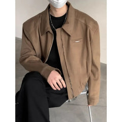 Korean Fashion Men Clothing High-end Short Jackets for Men Spring and Autumn American Zipper Lapel Bomber Jacket Streetwear voguable