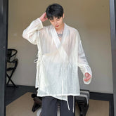Voguable Drawstring Translucent Design Street Long Sleeve Shirt 2024 Men Stylish Original Elegant Trendy Tops voguable