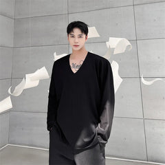 Men Casual T-shirt Long sleeves V neck shirt Solid color Sweatshirt Male Jogging Tracksuit Homme Athletic Shirt Tops