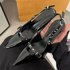 Voguable Women Pumps Elegant Rivet Buckle Strap Pointed Toe Sandals Sexy Thin Heels Striptease Prom Mules Shoes voguable