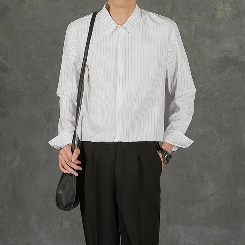 New Naples Business Men Shirts Light Luxury Textured Lapel Striped Long Sleeve Cardigan Leisure Premium Commuter Blouse S-4XL voguable