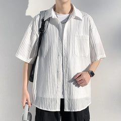 Summer Short Sleeved Shirt Men Black White Casual Shirts Men Streetwear Loose Pleated Shirts Man Fashion Shirt Large Size 5XL voguable