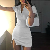Voguable Summer new European and American women's clothing fashionable tight lapel bag hip skirt sexy hot girl short-sleeved voguable