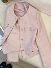 Elegant Women Pink Blazer Coat Sweet Long Sleeve Fashion Slim Suit Jacket Korean Chic O Neck Female Fall Winter Casual Outwear voguable