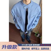 Punk Spliced Jacket High-end Blue Short Work Cargo Coat Men's Handsome Trendy Solid Color Zipper Jacket All-match Top voguable