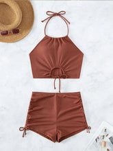 Voguable Sexy High Waist Laced Up Bikini 2 Piece Set Women Split Swimsuit Beach Bikini New All Season Solid Backless Bikini Set voguable