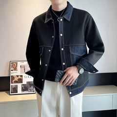 Spring Autumn New Fashion Turn-down Collar Long Sleeve Cowboy Patchwork Jackets Men's Clothing Casual Korean Button Trend Tops voguable