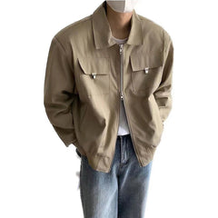 Simple Lapel Jacket Men Women High Street Short Khaki Baseball Uniform Oversize Multiple Pockets Metal Decoration Bomber Coat voguable