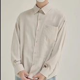 Autumn Maillard Style Solid Color Long Sleeve Shirts for Men Harajuku Casual Loose Japanese Vintage Cityboy Mens Shirts Jacket voguable