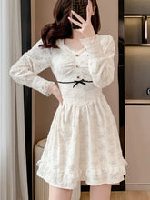 Fashion Vintage Women's Dresses 2025 Autumn New French Slim Waist Princess Skirt A-Line Autumn Dress Casual Basic Office Lady voguable