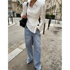 Elegant White Shirts Women Fashion Irregular Blouses Office Ladies Korean Long Sleeve Chic Buttons Slim Design Tops New voguable