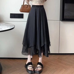 Summer Women Mesh Skirt Fashion Korean High Waist Loose Midi Skirt Y2K Elegant Female Casual All Match A Line Skirts New voguable