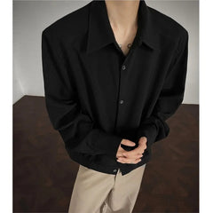 Shirt men Korean Style Loose Fit Square Neck Plain Color Long Sleeve Shirt Man Autumn New Trendy Youth Dance Shirts Oversized voguable