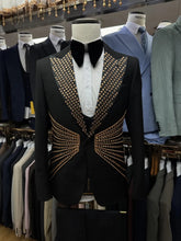 Voguable Celebrity Golden Rhinestones Men's Suit Customized Hot Sale Single Breasted Handsome Formal Banquet Jacket Vest Pants Groom Wear voguable