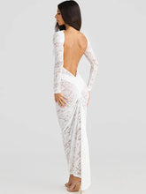 Lace Backless Sexy Maxi Dress For Women Gown Fashion Solid O Neck Long Sleeve Ruched Bodycon Club Long Dress Vestido voguable