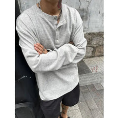 Men's Trend Button Loose T Shirts Spring Autumn New Long Sleeve Solid Color Plus Size Tops Tees Fashion Casual Men Clothing voguable