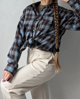 Plaid Oversized Shirts For Women Office Autumn Winter Loose Buttoned Shirt Pocket Long Sleeve Shirts Oversized Vintage Blouses voguable