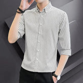 Voguable Summer Men's Striped Seven Quarter Sleeve Shirt Youth Fashion Korean Version Slim Fit Five Quarter Sleeve Shirt voguable