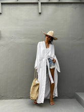 Voguable Women's Swimsuit Cover Up Beachwear With Belt Solid Oversize Outing Bohemian Holiday Summer Tunic Long Cardigan voguable