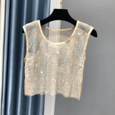 Voguable Hot Girl Y2k Small Vest Summer New H Vest with Short Vest and Shiny Women's Round Neck Top voguable