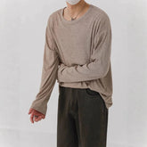 Korean Fashion Men T-shirt Luxury Knitted Solid Color Scoop Neck Long Sleeve Tees Casual Premium Quality Textured Knitwear M-3XL voguable