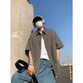 Summer Short Sleeved Shirt Men Retro Plaid Shirt Men Streetwear Korean Loose Casual Shirt Mens Fashion Shirts Large Size 4XL voguable