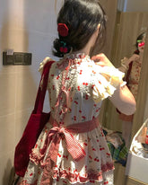 Voguable Summer Print Kawaii Party Mini Dress Women Backless Japanese Sweet Cute Dress Female Lace Korea Princess Lolita Fairy Dress voguable