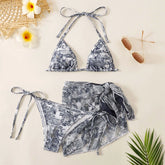 New Fashion Ink Painting Bikini Set Women Swimwear Three Piece Bathing Suit Drawstring Swimsuit Female Sunscreen Beachwear