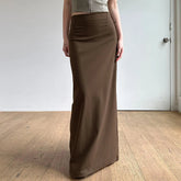 Voguable Y2K Long Skirt European American Design High Personalized Solid Color Knitted Slim Fit One Piece Slit Waist Cinching Half Body voguable