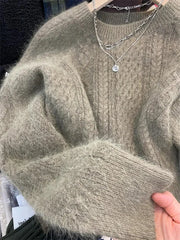 Gentle Series Top Fashion Western Sle Twist Sweater Women Autumn and Winter Thickened Outer Wear Raccoon Velvet High-Grade ... voguable