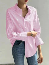 Voguable Summer Women's Casual Loose Collar Striped Shirt New Korean Office Elegant Lady Long Sleeved Fashionable Oversized Shirt Top voguable