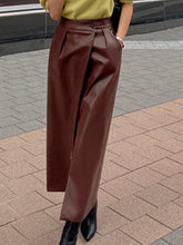 Voguable Sexy Split PU Faux Leather Midi Skirts Womens Autumn Winter Fashion Asymmetrical High Waist Retro Office Skirt with Pockets voguable