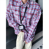 Tie Dye Long Sleeved Shirt Men Retro Plaid Shirt Men Japanese Streetwear Loose Casual Shirts Mens Fashion Shirts Large Size 5XL voguable