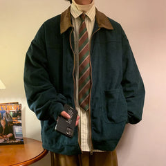 Voguable American Style Vintage 2024 Men Bomber Jacket Windbreakers Zipper Coats Autumn Loose Cargo Outwear voguable