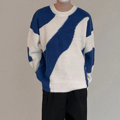 New Japanese Trendy Men Sweater High Street Patchwork Knitted O Neck Long Sleeve Pullover Casual Loose Premium Quality Knitwear voguable