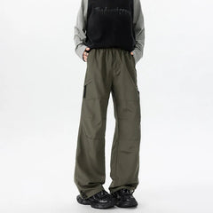 Lightweight Casual Pants Mens Straight Loose Fit Spring Summer Elastic Waistband Plus Size Patchwork Design Side Pocket Big Size voguable