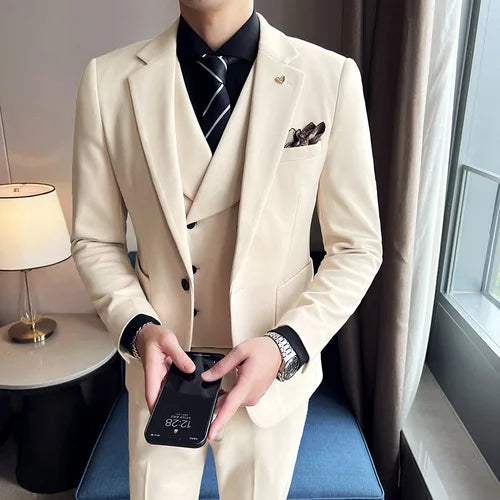 Voguable 5XL (Blazers+Vest+Pants) Men Groom Wedding Dress Suits/Male Slim Fit High Quality Solid Color 3 Piece Suits Men Tuxedos Jackets voguable