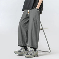 Summer Cotton Casual Pants Men Oversized Wide Leg Pants Men Japanese Streetwear Hip-hop Loose Straight Pants Men Thin Trousers voguable