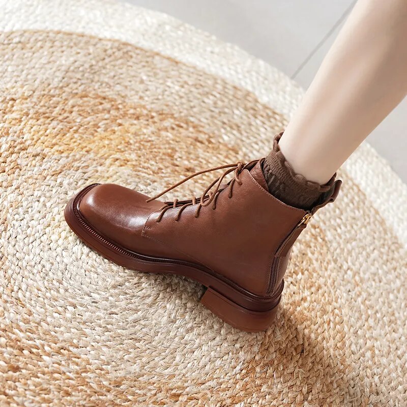 Women Ankle Boots Square Toe Cross-Tied Thick Heels Shoes Woman Rear Zipper Basic Office Lady Short Boots New Autumn Winter voguable