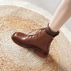 Women Ankle Boots Square Toe Cross-Tied Thick Heels Shoes Woman Rear Zipper Basic Office Lady Short Boots New Autumn Winter voguable