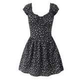 French Style Floral Print Dress Women Sexy V Neck Short Sleeve A-line Mini Summer Dresses Casual Holiday Robe