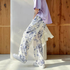 Summer Flower Pants Men Oversized Printed Wide Leg Pants Men Streetwear Korean Loose Straight Casual Pants Mens Trousers M-3XL voguable