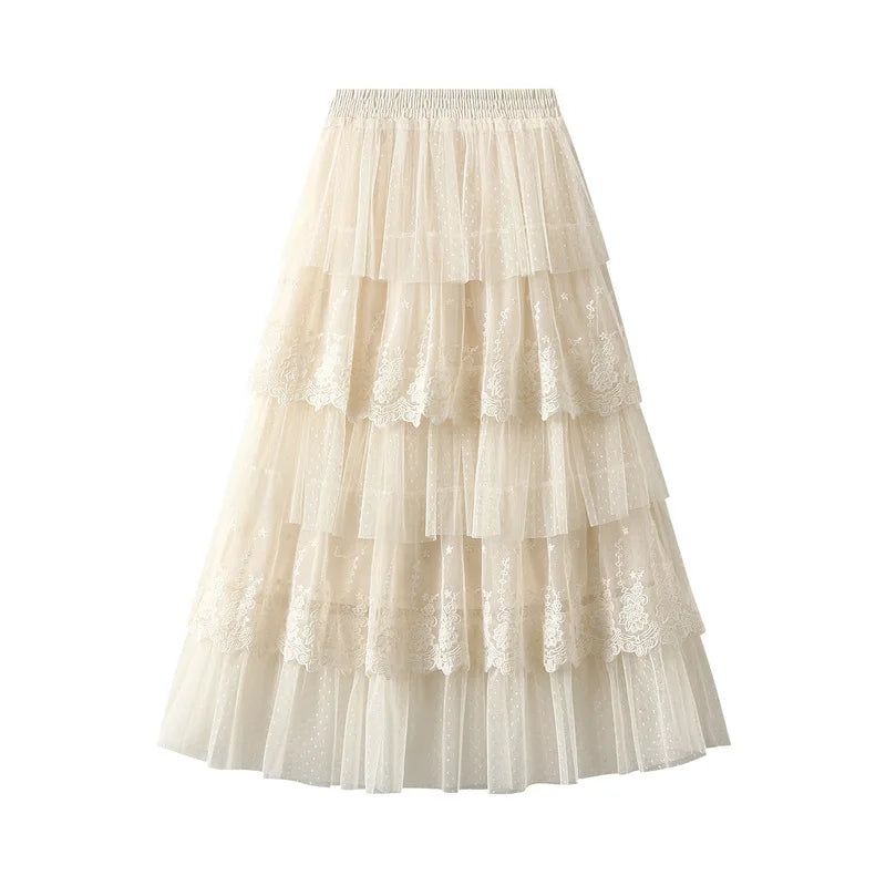 Women's High Waisted Slimming Sand Cake Skirt, Half Skirt, High-End Feeling Gauze, Long Skirt, Summer, , 2024 Hundred fold skirt voguable
