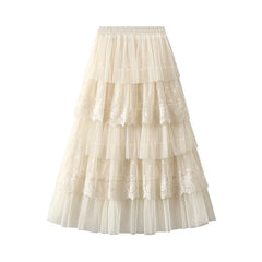Women's High Waisted Slimming Sand Cake Skirt, Half Skirt, High-End Feeling Gauze, Long Skirt, Summer, , 2024 Hundred fold skirt voguable