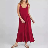 Voguable Sleeveless vest dress with flared skirt, casual and flowing, layered, beach pocket long dress lollapalooza outfit spring outfits voguable