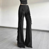 Voguable Retro-style Ruffled Stitching High-waist Bootcut Trousers Women with Design Sense of Slimming Slimming Trousers voguable