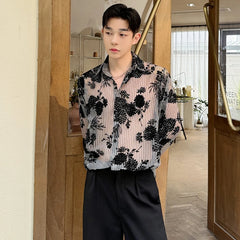 Voguable Fashion Printed Translucent Design Long Sleeved Shirts Personalized Trendy Handsome Street High Quality Men's Tops voguable