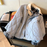 Voguable Short Parkas Women Harajuku Plaid Patchwork Puffer Jacket Korean Pockets Down Coats Winter Fashion Casual Padded Outerwears New voguable