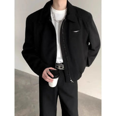 Korean Fashion Men Clothing High-end Short Jackets for Men Spring and Autumn American Zipper Lapel Bomber Jacket Streetwear voguable